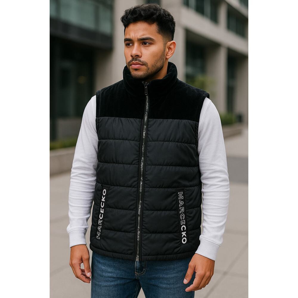 Marc Ecko Cut & Sew Black Quilted Puffer Vest Men’s Small S Zip Up Logo Pockets